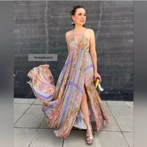 NWT MANGO LIMITED EDITION PAISLEY HALTER MAXI DRESS SMALL US 4